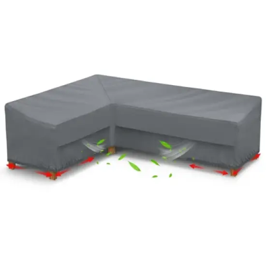 Akefit V-Shaped Patio Sectional Sofa Cover Waterproof Windproof Outdoor Furniture Protector Gray with Vents image {8}