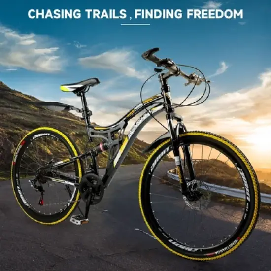 Topteng 21 Speed 26 inches Mountain Bike, Full Suspension MTB for Teenagers- Yellow image {8}