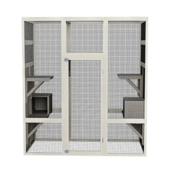 Akoasm 62.6 in. W Large Outdoor Wooden Cat House with 5 Platforms and 2 Resting Boxes-Gray image {3}