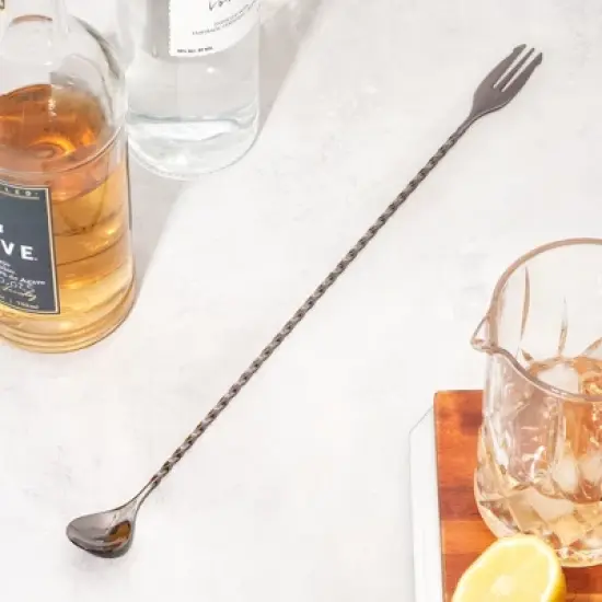 Viski Trident Barspoon with Full Twisted Stem Handle | Cocktail Spoon, Bartender Tool for Mixing Glasses, Swizzle Stick, Gunmetal Finish image {4}