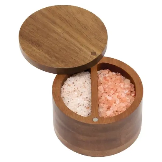 Acacia Divided Salt Box with Swivel Cover - Lipper International image {2}