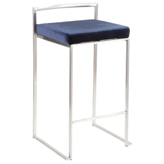 Set of 2 26" Fuji Contemporary Stackable Counter Height Barstool Stainless Steel with Cushion - Lumisource image {1}