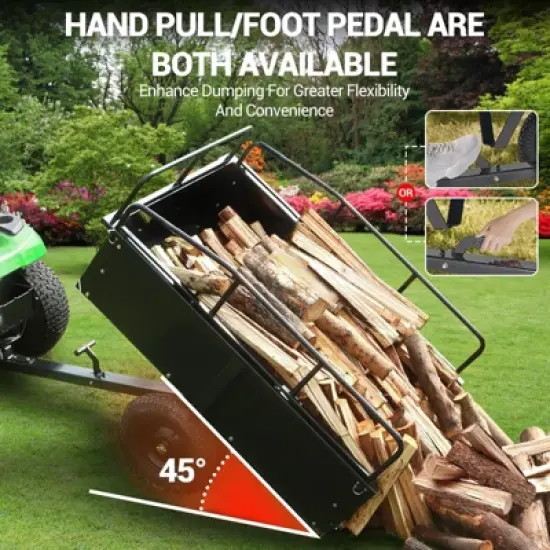 750 lbs Heavy-Duty Steel Dump Cart - 15 Cubic Feet Garden Utility Trailer with Removable Sides, Hand-Pull or Foot Pedal Dumping for ATV UTV image {4}