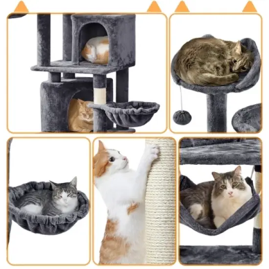Yaheetech 69"H Large Plush Cat Tower with 2 Condos for Cats Kittens - Dark Gray image {3}