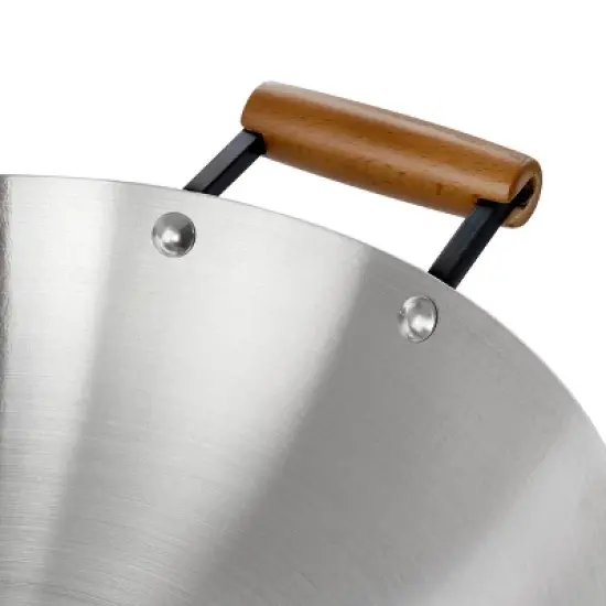 Oster Sangerfield 14in Stainless Steel Flat Bottom Wok with Wooden Handles image {4}