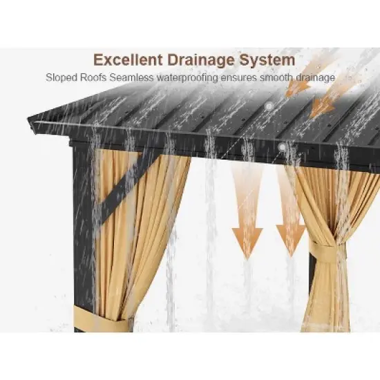 10x12FT Metal Hardtop Gazebo with Nettings & Curtains,Reinforced Hardtop & UV-Blocking SunShield with Lockable Privacy Curtains image {8}