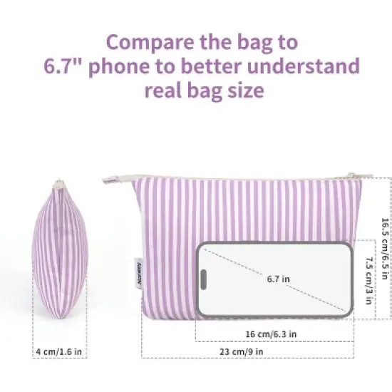 Narwey Small Striped Makeup Bag for Purse Travel Makeup Pouch Cosmetic Bag image {3}