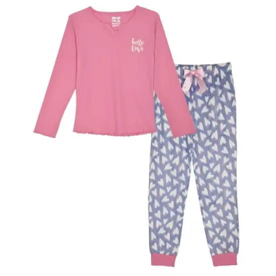 Sleep On It Girls 2-Piece Fleece Pajama Set - Hello Love image {6}