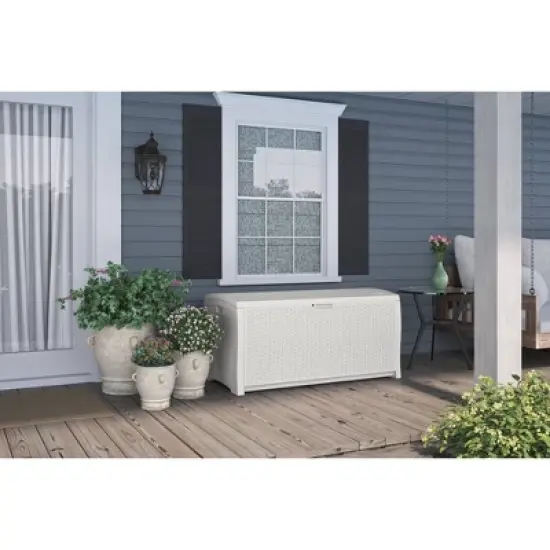 99gal Resin Wicker Deck Box White - Suncast image {2}