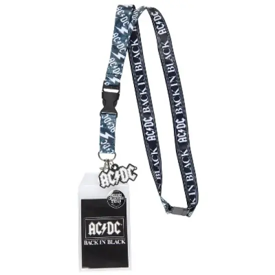 AC/DC Back In Black Reversible ID Lanyard Badge Holder With Rubber Logo Charm image {5}