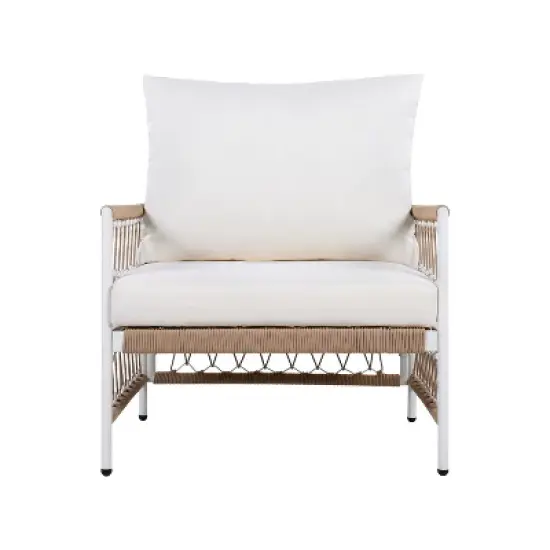 FIONECA 3-Piece Bohemian Outdoor Lounge Set &uml;C 2 Rope-Woven Chairs & Glass-Top Table with Waterproof Cushions, Patio/Garden/Poolside image {6}