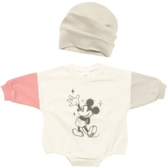 Disney Minnie Mouse Mickey Mouse Winnie the Pooh Baby French Terry Oversized Long Sleeve Bodysuit and Hat Newborn to Infant  image {2}