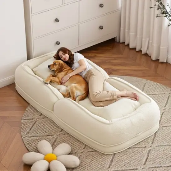 KTMBDW Human Dog Bed for Adults and Pets, Foldable Lazy Sofa Bed with 5 Adjustable Position, Includes 2 Soft Pillows for Bedroom, Living Room image {3}