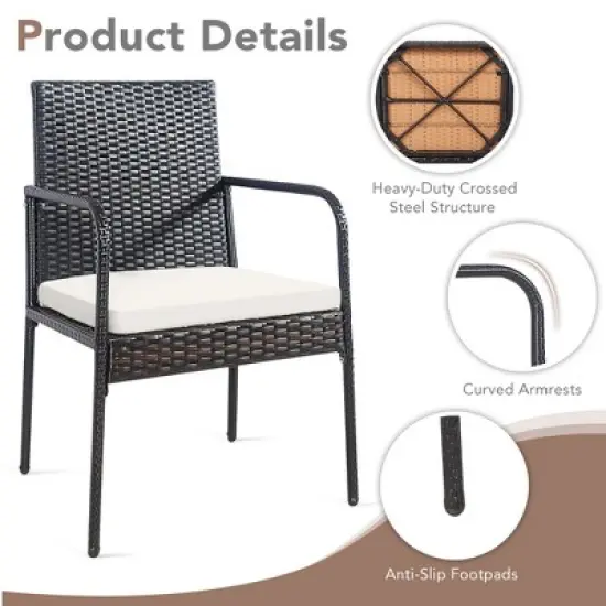 Costway 4PCS Patio Wicker Rattan Dining Chairs Cushioned Seats Armrest Garden image {7}