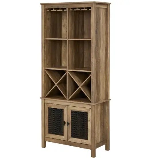 Home Source Mahogany  Bar Cabinet Bookshelf with Wire Mesh Doors image {7}