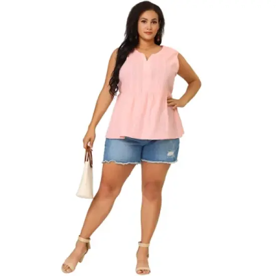 Agnes Orinda Women's Plus Size Blouse Texture Printed Elastic Waist Sleeveless Summer Babydoll Tops image {2}