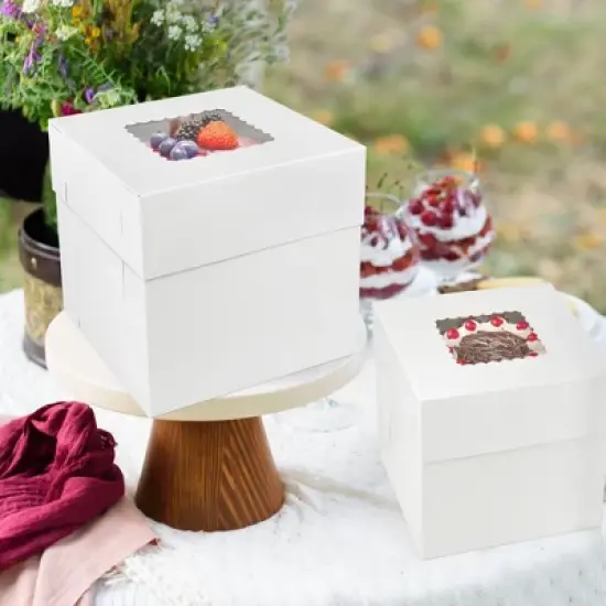 LotFancy Tall Cake Boxes with Window, 3 Sizes 12Pcs 12"x12" x12", 10"x10"x10" and 8"x8"x8" Cake Carrier, White Bakery Boxes image {5}
