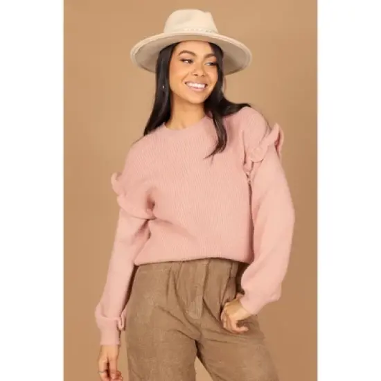 Petal and Pup Womens Bethany Drop Sleeve Ruffle Knit Sweater image {6}