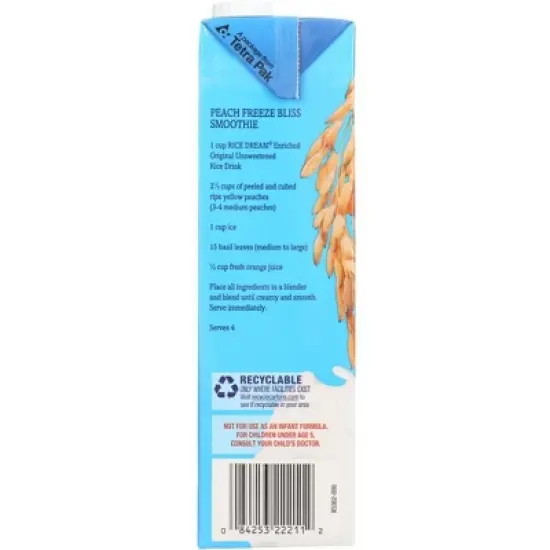 Rice Dream Organic Original Unsweetened Rice Drink - Case of 12/32 oz image {3}