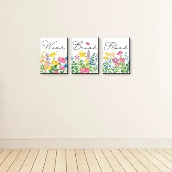 Big Dot of Happiness Wildflowers - Boho Floral Kids Bathroom Rules Wall Art - 7.5 x 10 inches - Set of 3 Signs - Wash, Brush, Flush image {2}