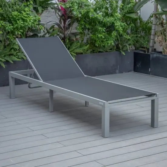 LeisureMod Marlin Patio Sling Chaise Lounge Chair in Grey Aluminum image {1}
