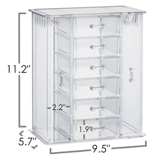 OnDisplay Clear Acrylic Jewelry Organizer Box with 6 Drawers and Side Hooks &ndash; Makeup, Necklace, and Accessory Storage for Dresser or Vanity image {6}