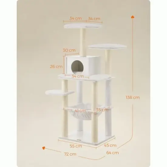 Feandrea WoodyWonders Cat Tree, Cat Tower for Indoor Cats, 54.3-Inch Multi-Level Cat Condo, Scratching Posts, Hammock, Removable, Washable Cushions image {5}