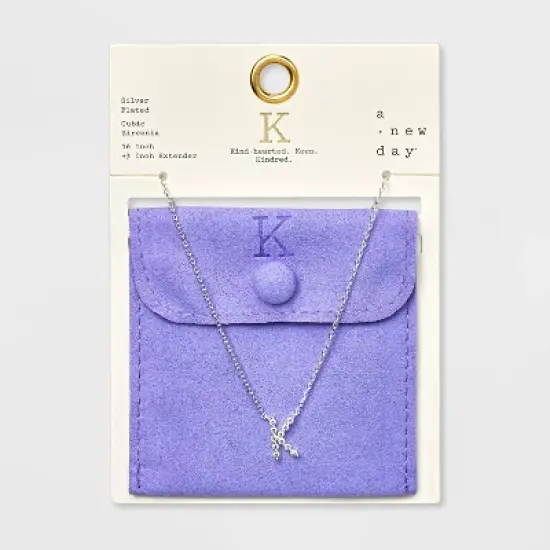 Silver Plated Cubic Zirconia Initial Pendant Necklace - A New Day&trade; Silver image {14}
