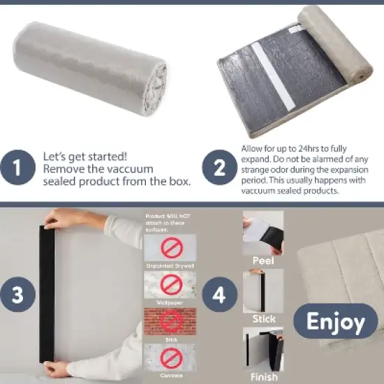 Upholstered Channel Stitched Headboard - Easy Assemble Wall Mounted Headboard with 3D Soundproof Wall Panels image {6}