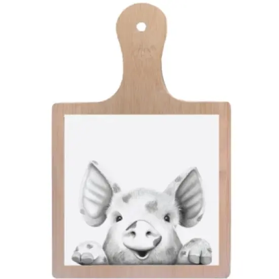 Pavilion Gift Company - Pig - 7.5" Bamboo & Ceramic Tile Trivet - Trivets image {6}