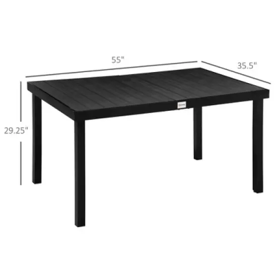Gulches Outdoor Dining Table for 6, Rectangular Patio Table with Aluminum Legs & Woodgrain Top, 55" x 35.5", Black image {4}