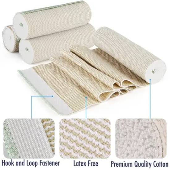 LotFancy Elastic Bandage Wrap, (6" Wide x 15&rsquo;), 4 Pack Cotton Compression Bandages with Self-Closure on Both Ends image {2}