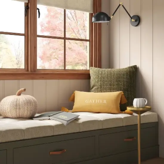 Gather Embroidered Herringbone Lumbar Throw Pillow Gold - Threshold&trade; image {1}