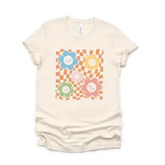 Simply Sage Market Women's Checkered Flowers And Smiley Short Sleeve Graphic Tee image {5}