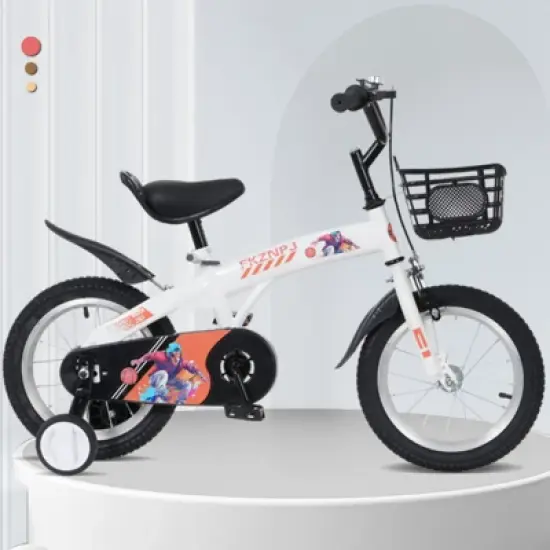 DSVIMOY 18 inch Sporty Kids Bike with Training Wheels and Stand Adjustable Saddle for Boys and Girls Aged 5-10 Years, White, 46.4"*20.3"*30.8" image {1}