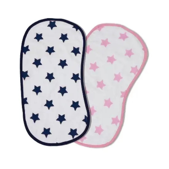 Bacati - Stars Pink/Aqua Ikat Muslin 4 pc set of Bibs & Burp Cloths Set image {2}