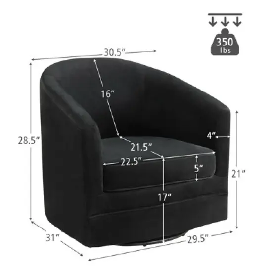 Costway Modern Swivel Barrel Chair Upholstered Velvet Armchair with Metal Base image {1}