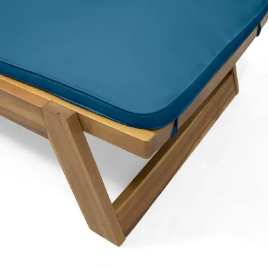 Christopher Knight Home Paul Outdoor Acacia Wood Adjustable Chaise Lounge with Cushion image {7}