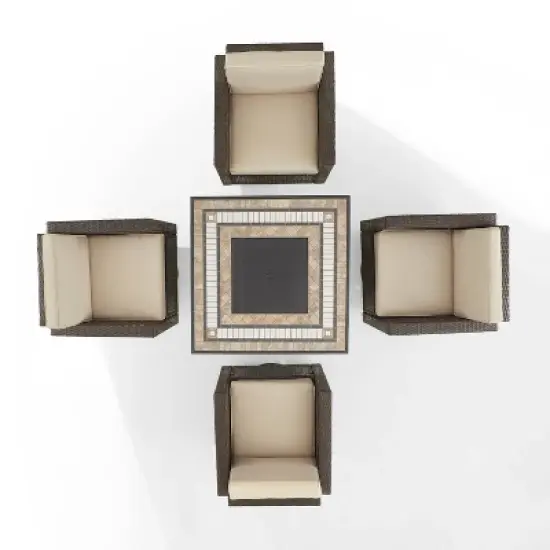 Palm Harbor 5pc Outdoor Wicker Conversation Set with Fire Table - Sand - Crosley image {7}