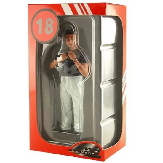 1950's Juan Manuel Fangio Reaching Up to Attach Helmet Figurine for 1/18 Diecast Model Cars by Lemans Miniatures image {3}