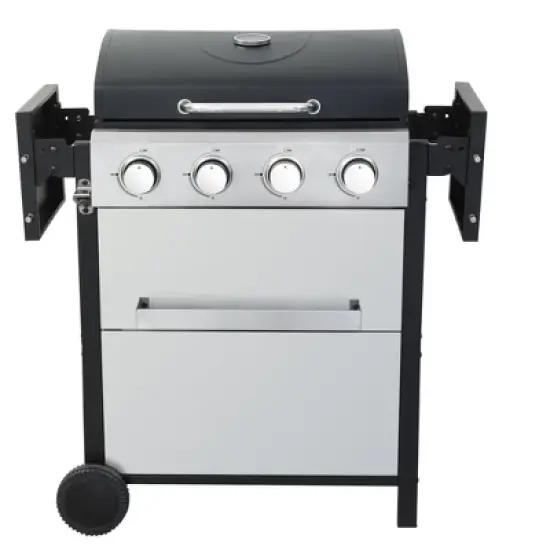 4-Burner Propane Gas BBQ Grill with Wire Enamel Grids, Foldable Side Table, Stainless Steel Hanging Baskets, Bottle Opener, 34,200 BTU Outdoor BBQ image {5}