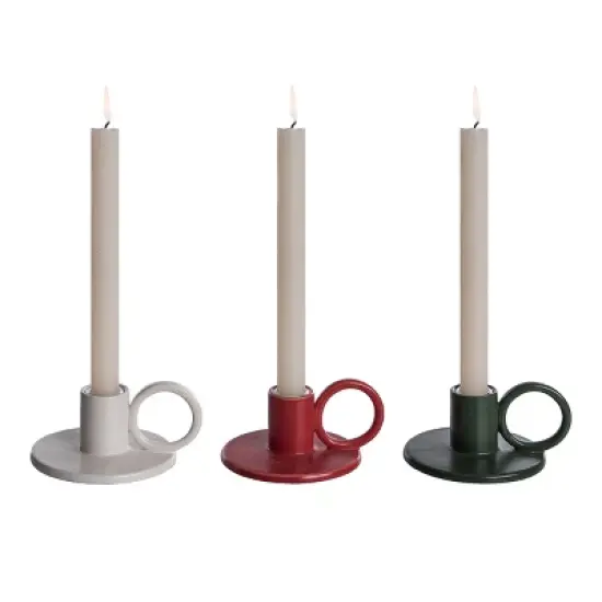 Transpac Dolomite Candle Holder Set of 3 Multicolor Ceramic Taper Holders for Christmas Tabletop or Mantel Decoration image {1}