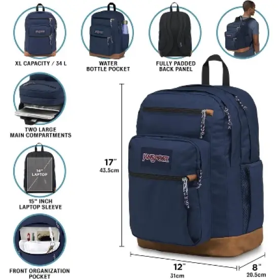 Cool Backpack, with 15-inch Laptop Sleeve - Large Computer Bag Rucksack with 2 Compartments, Ergonomic Straps, Black image {5}