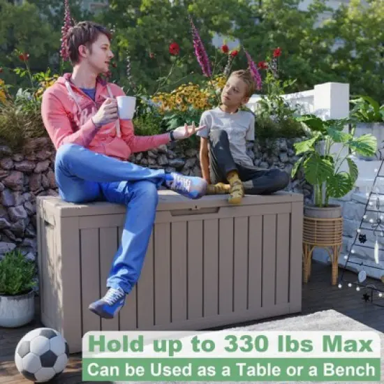 Sersper 80 Gallon Resin Outdoor Storage Box with Handles, Light Gray - For Patio Furniture Cushions, Pool Toys, Garden Tools (2 Pack) image {2}