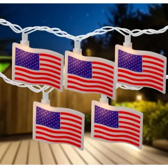 Northlight American Flag Patio Light Set - 7.5' White Wire - 10ct image {1}