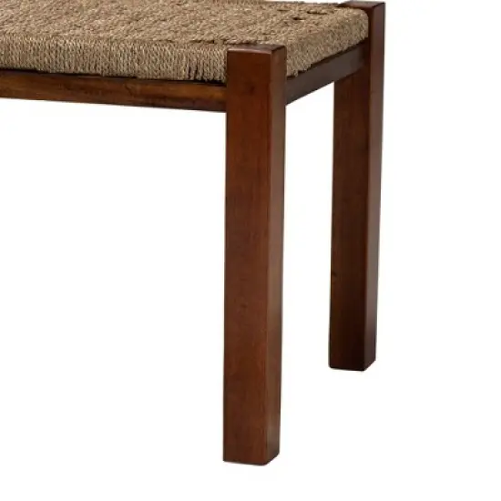 Hermes Natural Seagrass and Mahogany Wood Bench Walnut Brown - bali & pari image {4}