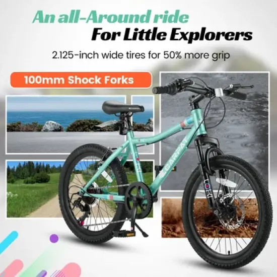 Gulches Kids Bike for Ages 6-12, 20"&times;2.125" Tires, 7-Speed Shimano, Front Disc/Rear V-Brake, 100mm Suspension Fork image {4}