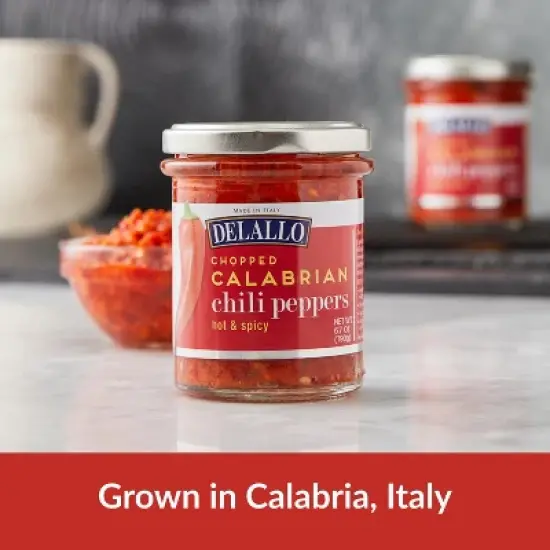 DeLallo Chopped Calabrian Chili Peppers, 6.7 oz Jar, (3 Pack) image {1}