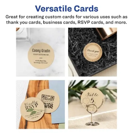 Avery Printable Round Business Cards with Sure Feed Technology, 2" Diameter, Kraft Brown Cardstock, Print-to-the-Edge, Laser/Inkjet Cards, 120 Total image {2}