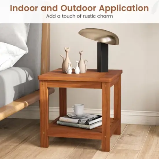 Tangkula 2PCS 2-Tier Adirondack Side Table w/ Slatted Tabletop Storage Shelf for Garden image {5}